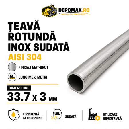Teava rotunda inox sudata AISI 304, 33.7 x 3 mm, 6 metri